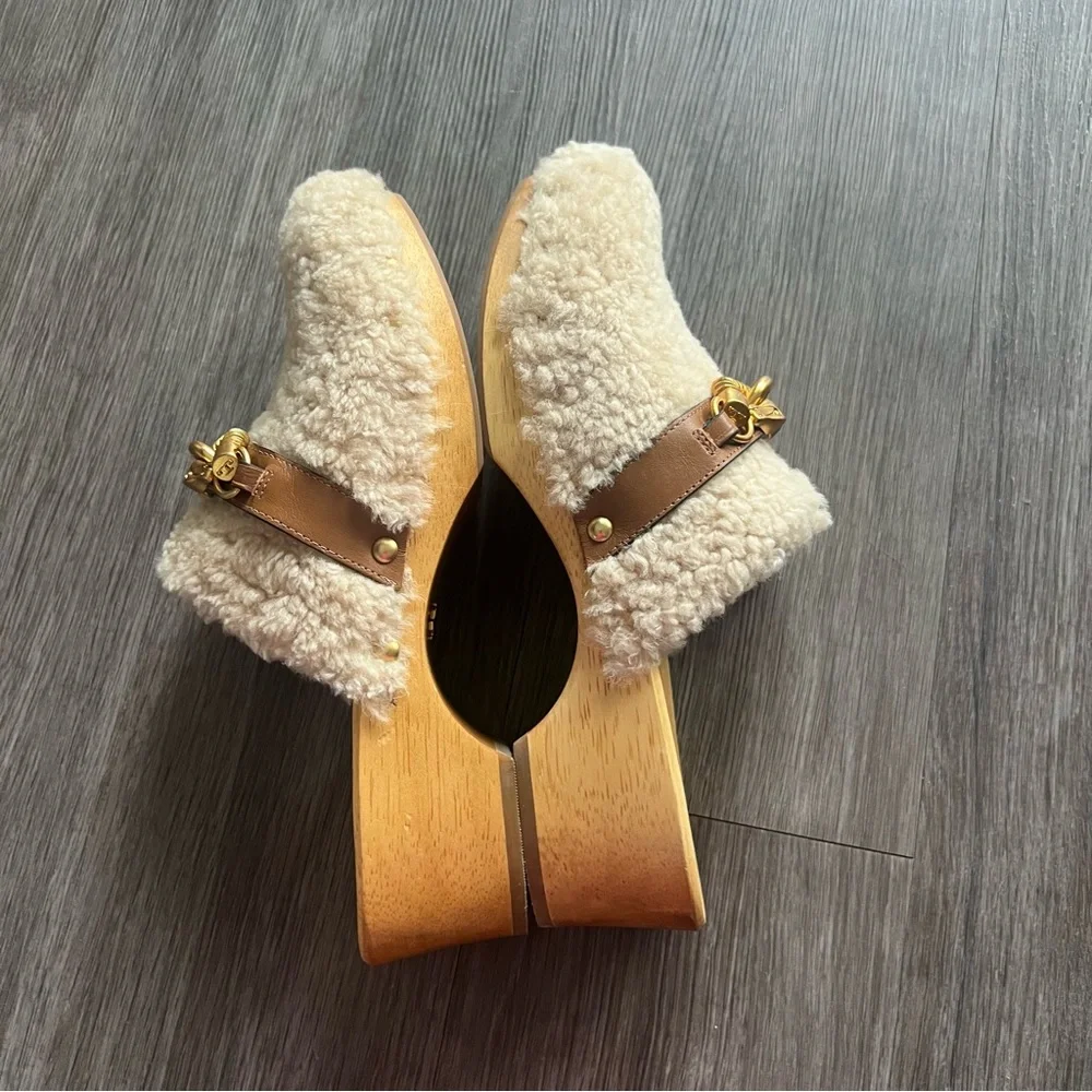 Tory Burch Shearling Jessa Studded Clog Shoe Women's Size 8.5